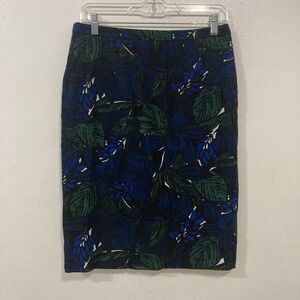 JIGSAW black blue green floral cotton blend straight pencil skirt UK 10/US 6